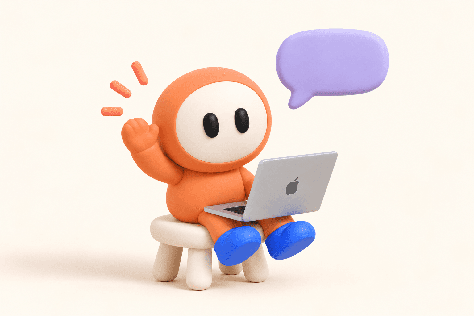 Pachilino sitting with a laptop, waving at the viewer